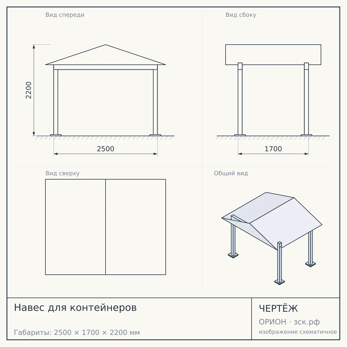 Навес для контейнеров — чертёж
